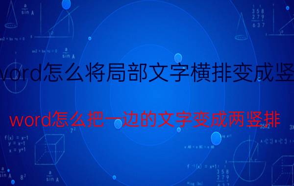 word怎么将局部文字横排变成竖排 word怎么把一边的文字变成两竖排？